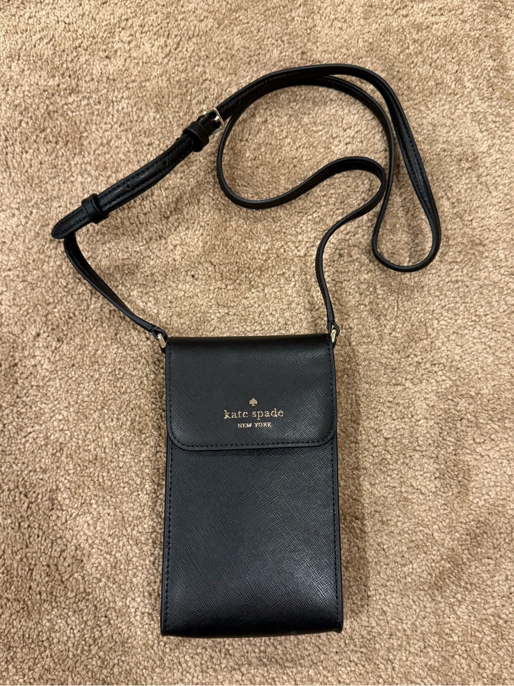 kate spade black leather crossbody belt bag with gold logo